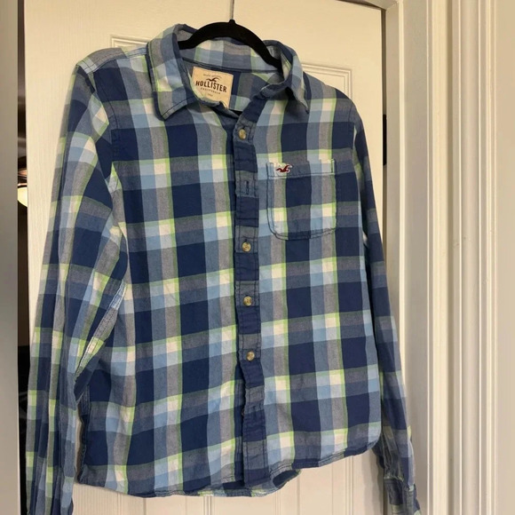 Hollister Men's Twill Shirt Size Xl Plaid Blue Button Up Long Sleeve Top - Picture 2 of 6